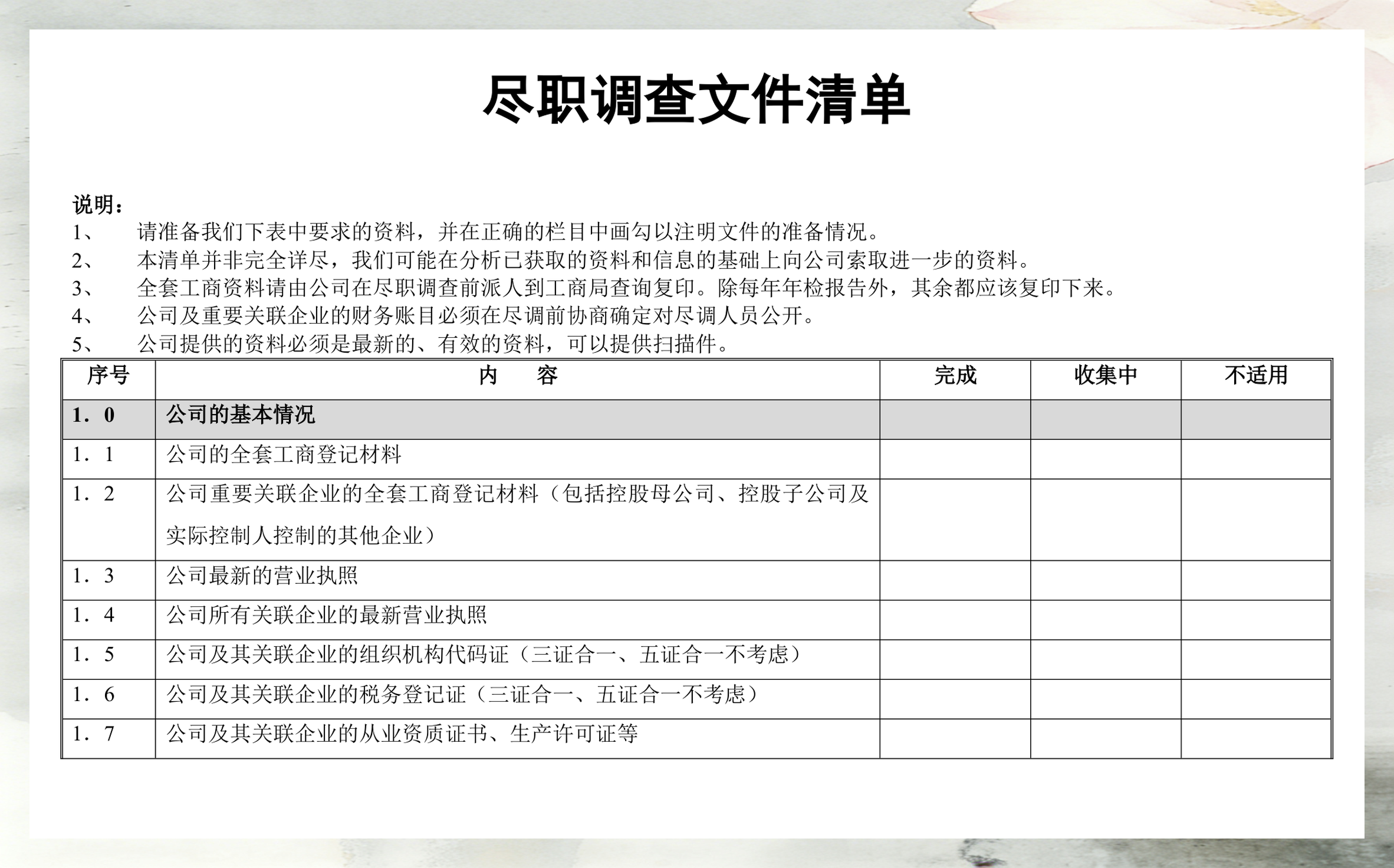 尽调清单模板定制(尽调资料清单如何提供)葫芦岛市
